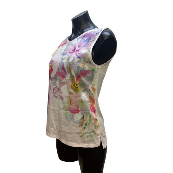 Ted Baker Floral Sleeveless V-Neck Blouse w/Sheer Back Panel Size 1/M - Picture 5 of 8